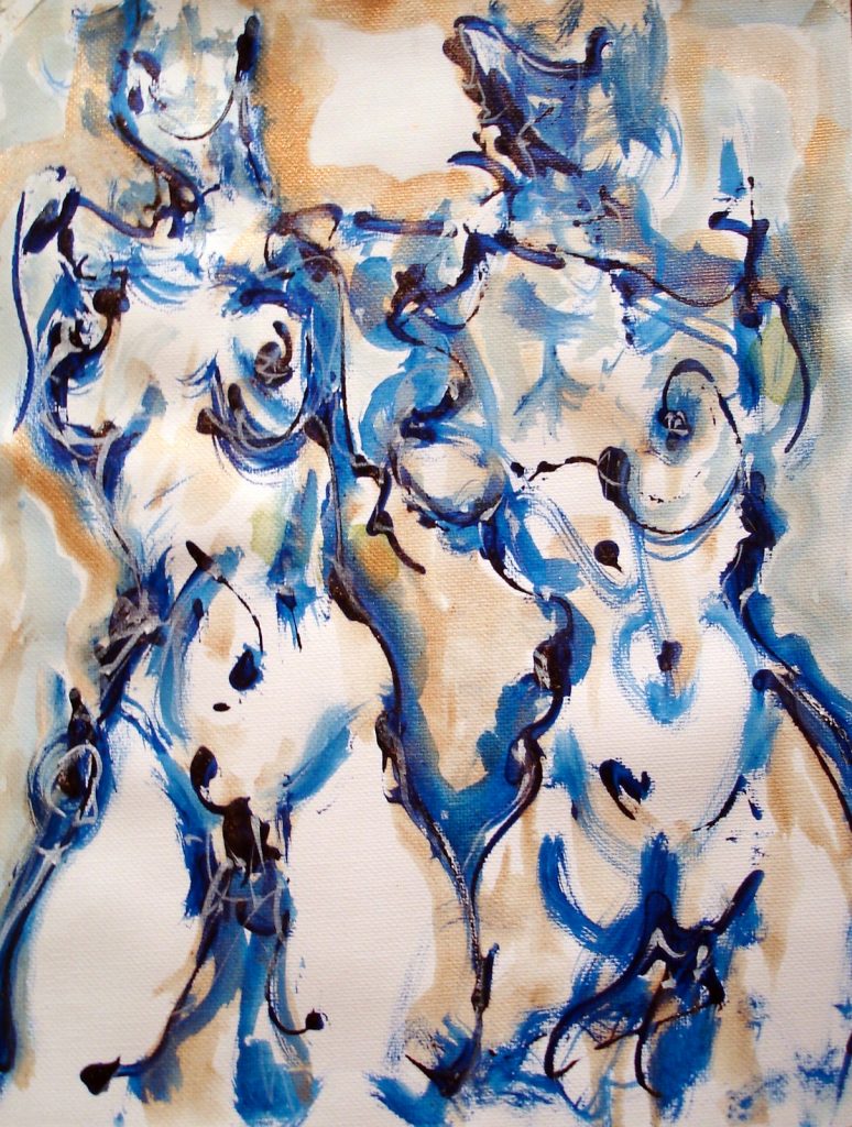 Two Figures in Blue